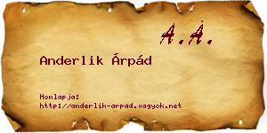 Anderlik Árpád névjegykártya