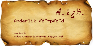 Anderlik Árpád névjegykártya